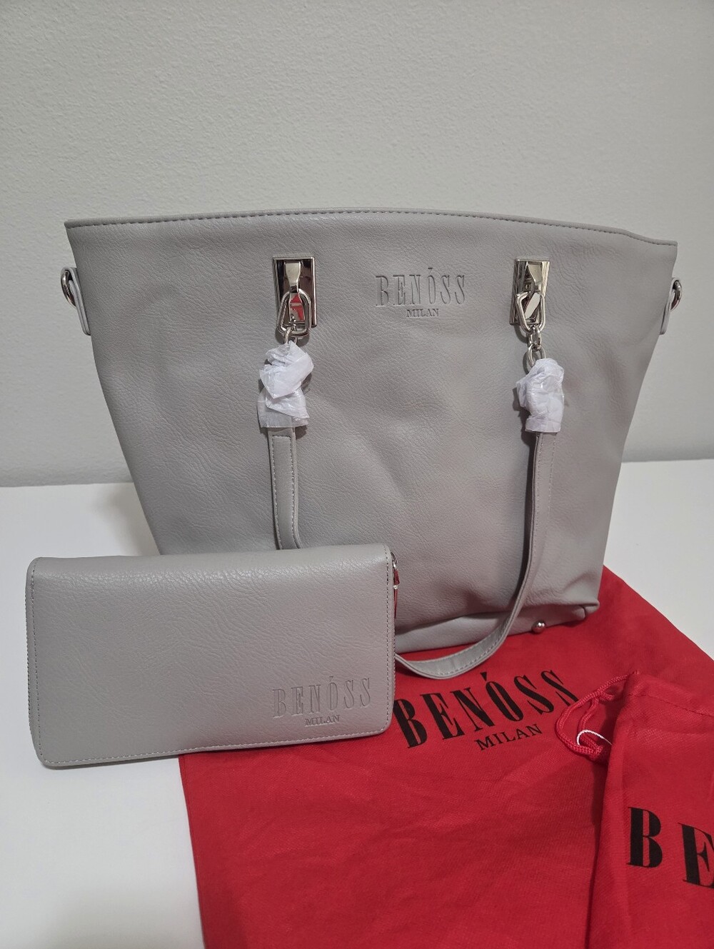 Benoss Milan Light Gray Tote Bag with Wallet